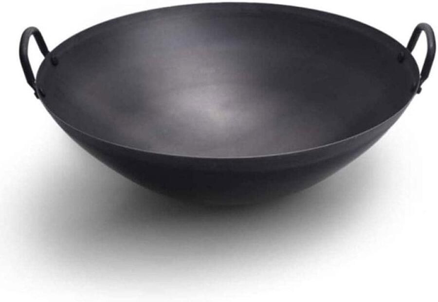Gietijzeren Wokpan Chinese Koekenpan Authentiek Koken Voorbehandelde Antiaanbaklaag 65 cm Zwart