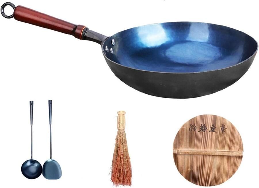Gietijzeren Wokpan Chinese Wok Aziatisch Koken Handgehamerd 32-36 cm Zwart