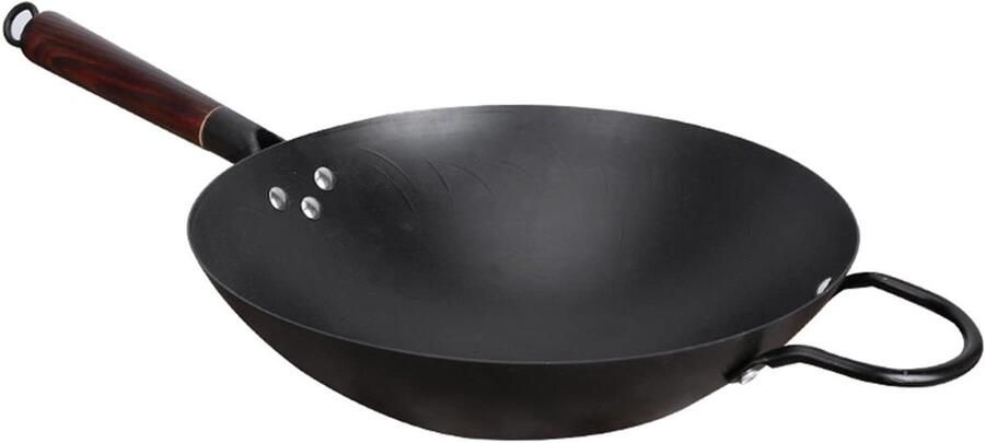 Gietijzeren Wokpan Chinese Wok Roerbakpan Aziatisch Koken Handgehamerd Smeedijzer 34 cm Zwart