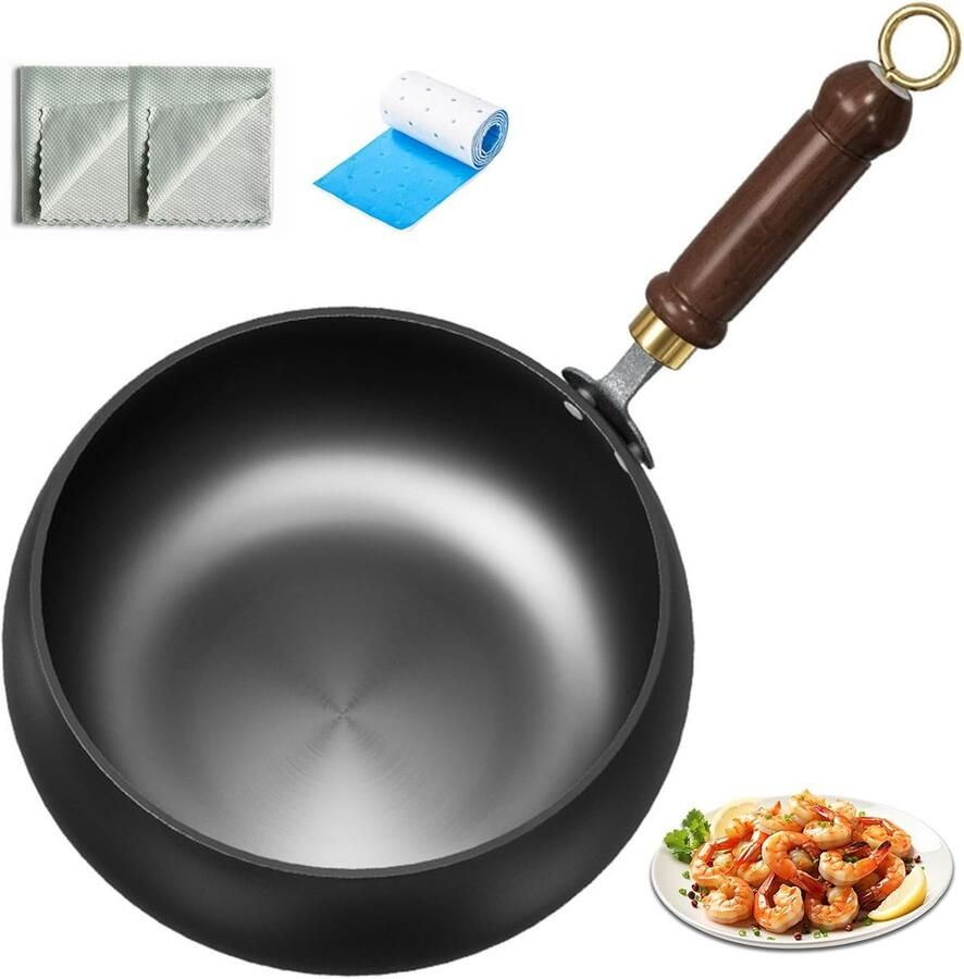 Gietijzeren Wokpan Dik Ijzeren Pot Veelzijdig Koken Handgesmeed Antiaanbak 30 cm Zwart