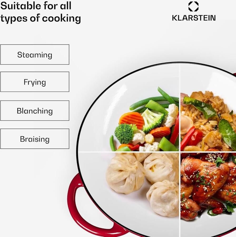 Gietijzeren Wokpan Gecoate pan Veelzijdig Koken Geschikt voor alle fornuizen 46 cm Rood