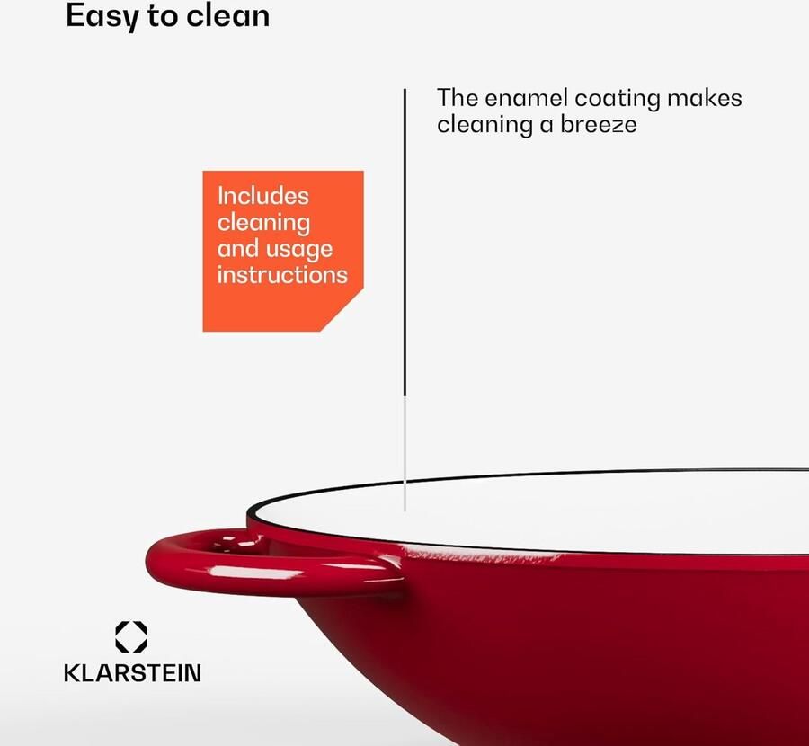Gietijzeren Wokpan Gecoate pan Veelzijdig Koken Geschikt voor alle fornuizen 46 cm Rood