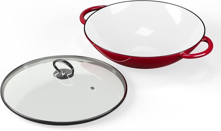 Gietijzeren Wokpan Geëmailleerde pan Koken en braden Geschikt voor alle fornuizen 46 cm breed Rood