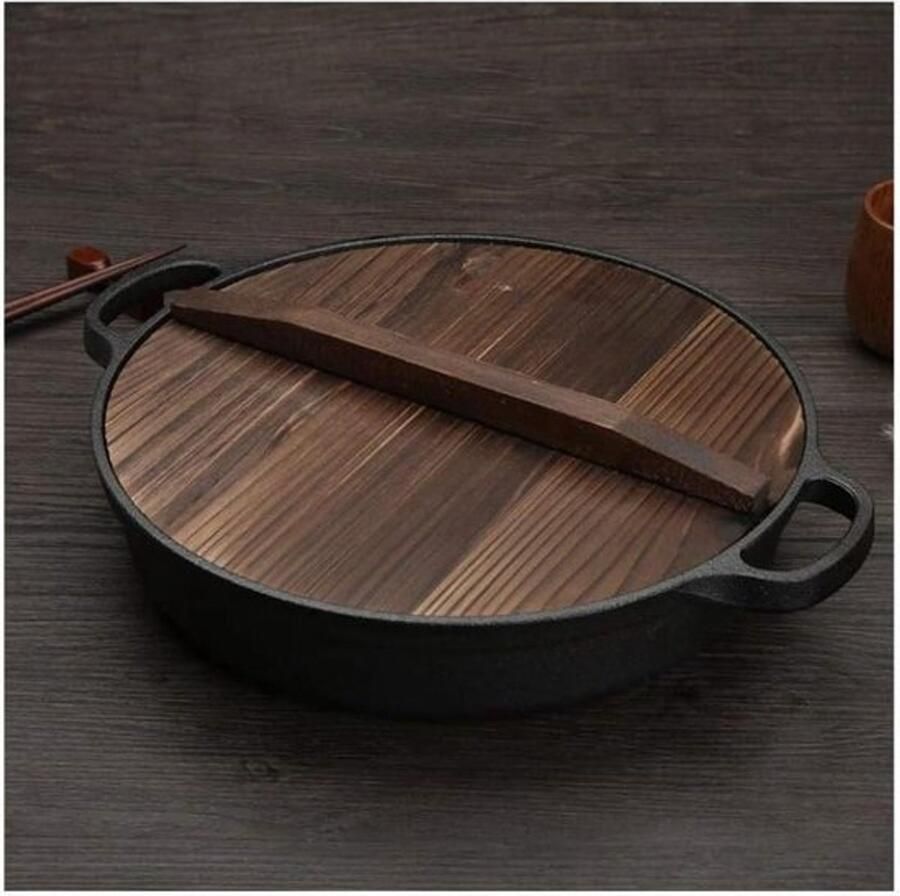Gietijzeren Wokpan Grote Koekenpan Heerlijk Koken Natuurlijke Antiaanbak 31 cm Zwart