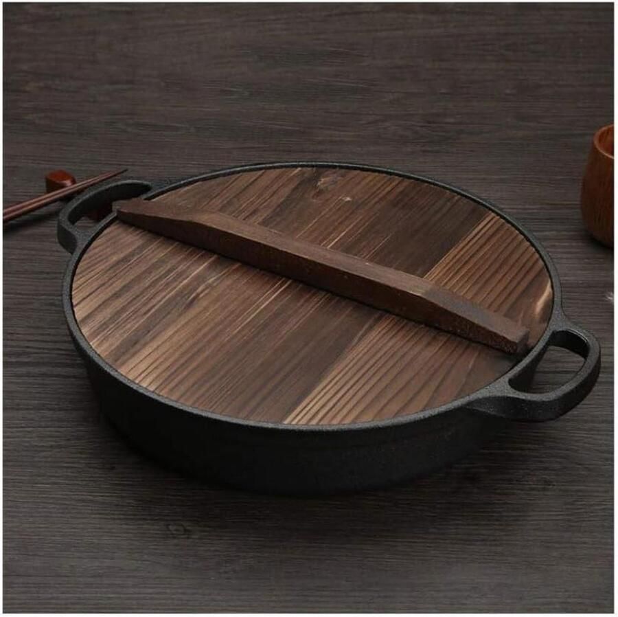 Gietijzeren Wokpan Grote Koekenpan Heerlijk Koken Natuurlijke Antiaanbak 31 cm Zwart
