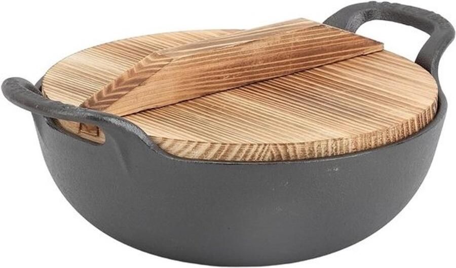Gietijzeren Wokpan Koekenpan Authentiek Koken Platte Bodem 20cm Zwart