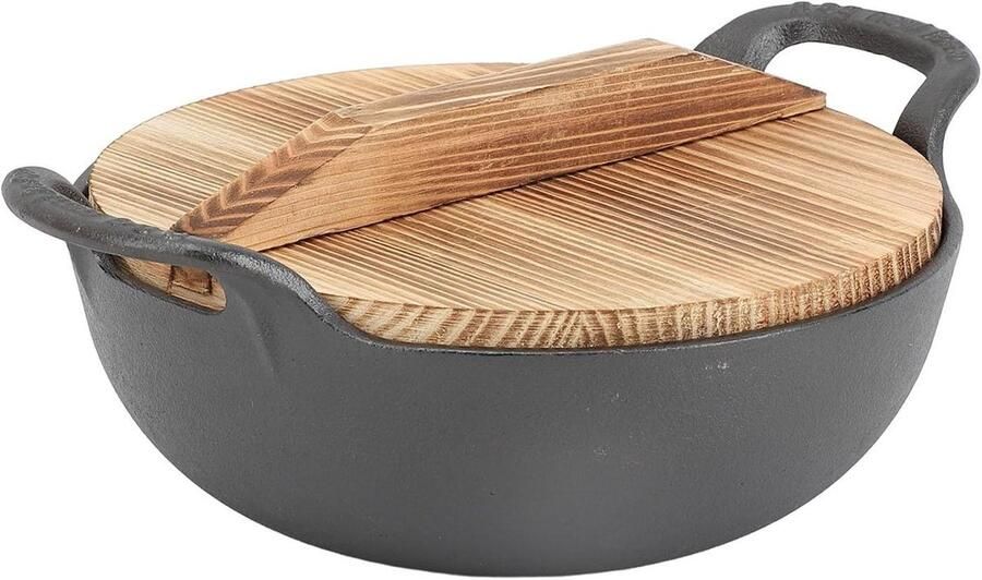 Gietijzeren Wokpan Koekenpan Authentiek Koken Platte Bodem 20cm Zwart
