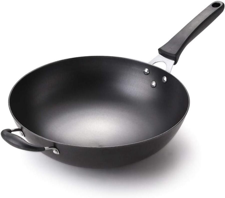 Gietijzeren Wokpan Koekenpan Authentiek Koken Ultra Anti-aanbaklaag 34 cm Zwart