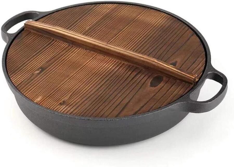 Gietijzeren Wokpan Koekenpan Dubbele Oor Gezond Koken Fysieke Antiaanbaklaag 33 cm Zwart