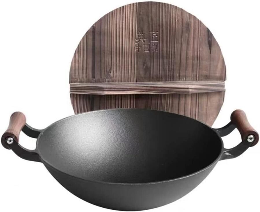 Gietijzeren Wokpan Koekenpan Friteuse Veelzijdig Koken Gelijkmatige Warmte 30 cm Zwart