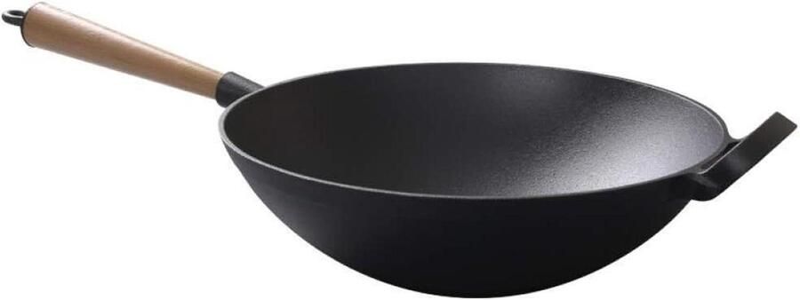 Gietijzeren Wokpan Koekenpan Lekker Koken Antiaanbaklaag 28cm Zwart