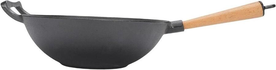Gietijzeren Wokpan Koekenpan met handvat Buiten koken Snelle warmteoverdracht 30 cm diameter Zwart