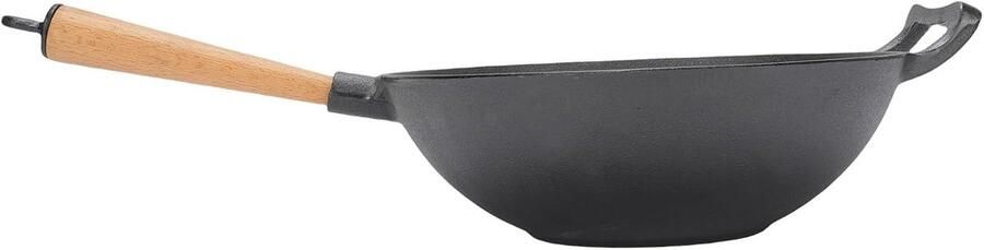 Gietijzeren Wokpan Koekenpan Roerbakpan Aziatisch Koken Comfortabel Handvat 36 x 37 x 13 cm Zwart