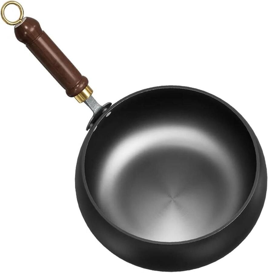 Gietijzeren Wokpan Koekenpan Wok Gezond Koken Ongecoat IJzeren Zone 28 cm Zwart