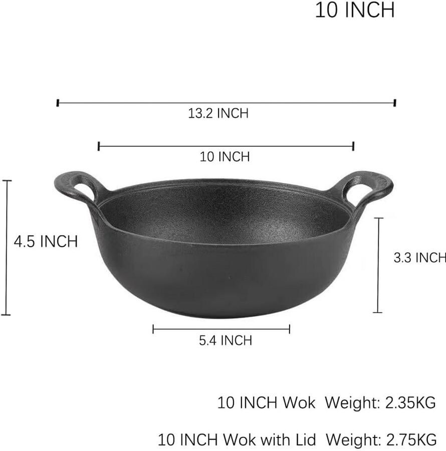 Gietijzeren Wokpan met Handvatten 25 cm Geschikt voor Oven Fornuis en Grill