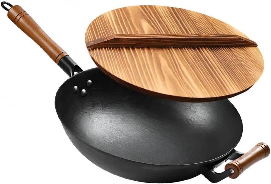 Gietijzeren Wokpan Roerbakkookgerei Wok Koken en Bakken Traditioneel Vakmanschap 36 cm Zwart