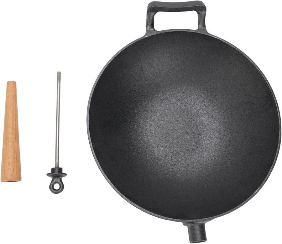 Gietijzeren Wokpan Roerbakpan Aziatisch Koken Duurzaam Gietijzer 30 cm Diameter Zwart