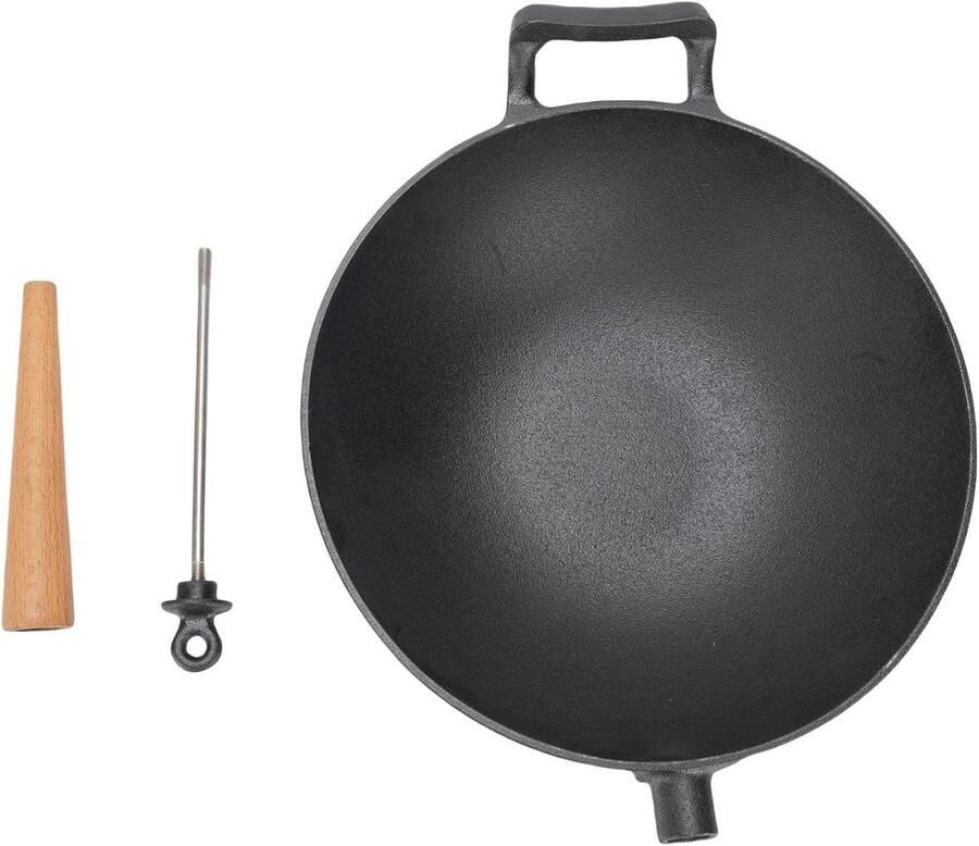 Gietijzeren Wokpan Roerbakpan Aziatisch Koken Houten Handvat 30 cm Zwart - Foto 2