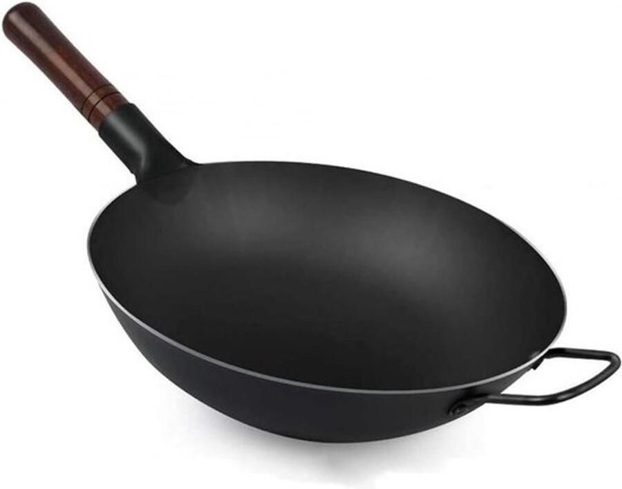 Gietijzeren Wokpan Roerbakpan Aziatisch Koken Voorbehandeld Antiaanbak Diameters Zwart