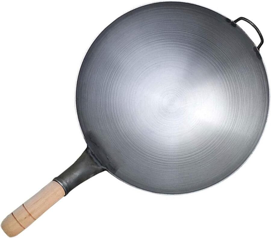 Gietijzeren Wokpan Roerbakpan Braadpan Etnisch Koken Ongecoat Gezond 32 cm Zwart