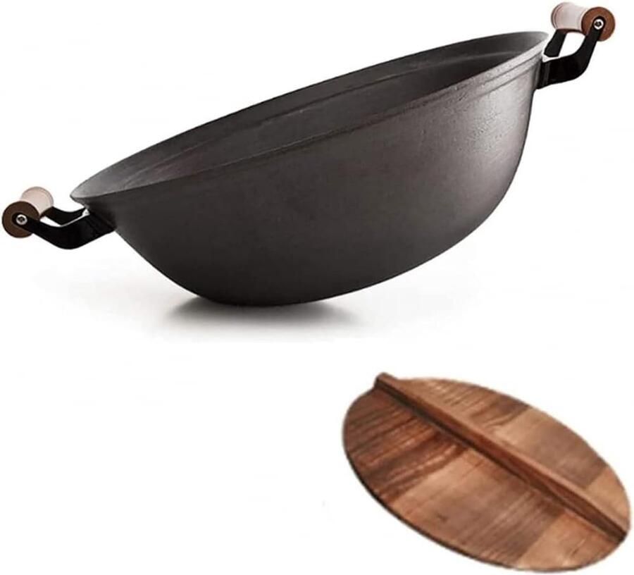 Gietijzeren Wokpan Roerbakpan Dubbel oor Aziatisch Koken Authentieke Smaak 36 cm Zwart