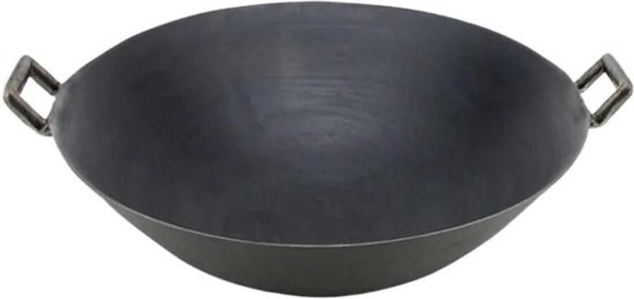 Gietijzeren Wokpan Roerbakpan Gietijzer Buiten Koken Dubbele Rand 40x11 cm Zwart