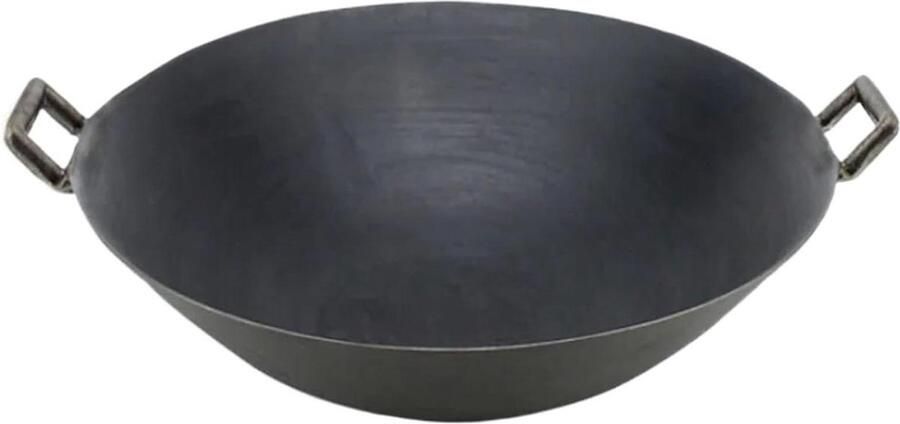 Gietijzeren Wokpan Roerbakpan Gietijzer Buiten Koken Dubbele Rand 40x11 cm Zwart