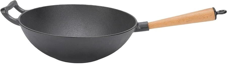 Gietijzeren Wokpan Roerbakpan Multifunctioneel Aziatisch Koken Duurzame Gietijzeren Constructie 30 cm Diameter Zwart