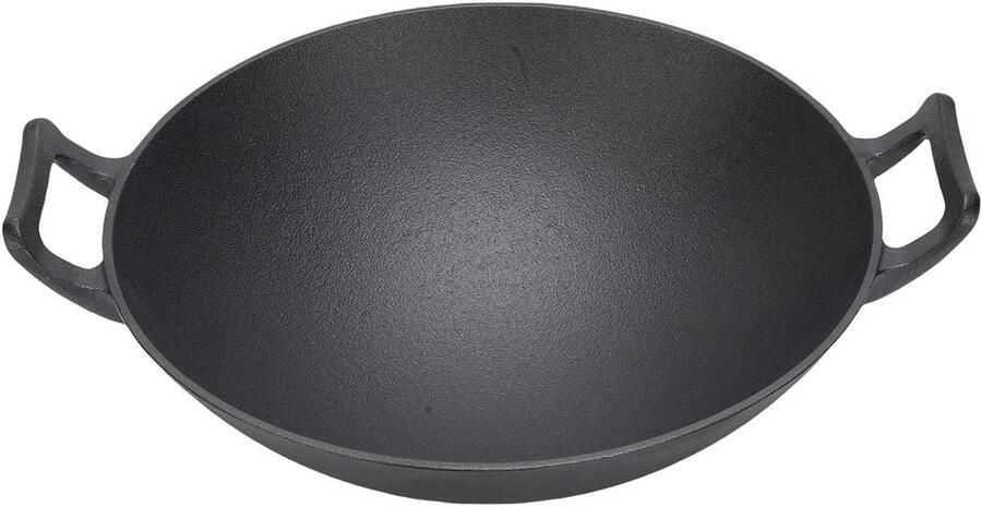 Gietijzeren Wokpan Roerbakpan multifunctioneel Veilig koken Gelijkmatige snelle verwarming 32 cm Zwart