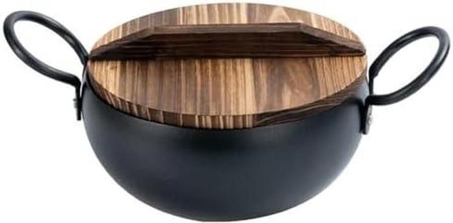 Gietijzeren Wokpan Roerbakpan Sauteerpan Aziatisch Koken Antiaanbaklaag 24cm Zwart