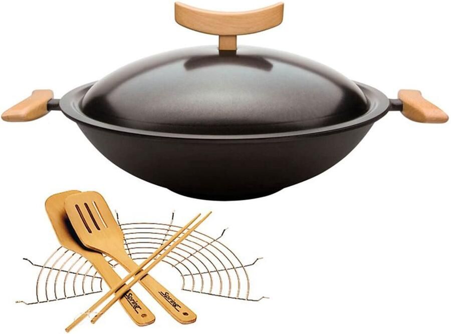 Gietijzeren Wokpan Roerbakpan Snel Koken Duurzaam Gietijzer 35 cm