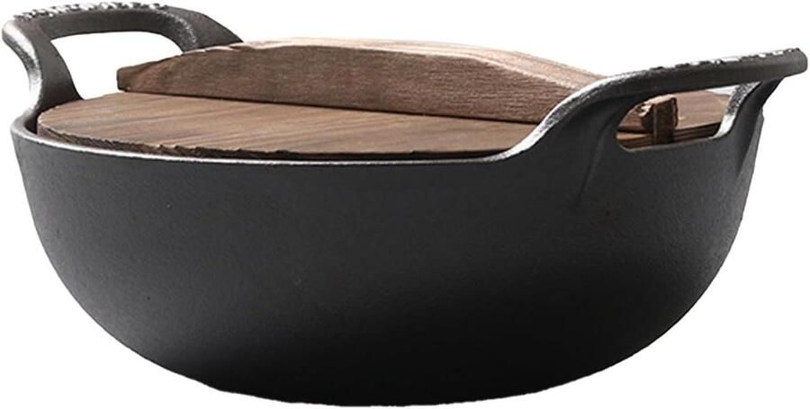 Gietijzeren Wokpan Roerbakpan Snel Koken Ongecoat Antiaanbak 32 cm Zwart
