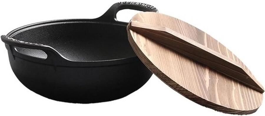 Gietijzeren Wokpan Roerbakpan Wok Gezond Koken Natuurlijk Anti-aanbak 32 cm Zwart
