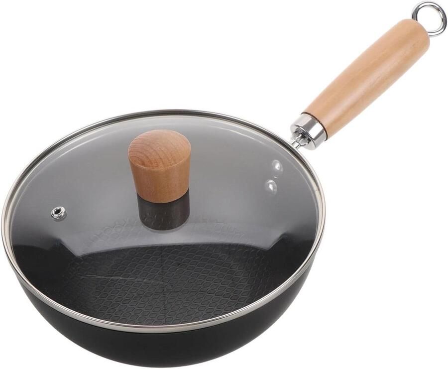 Gietijzeren Wokpan Steelpan Botersmeltpot Koken en Bakken Met Houten Handvat 20 Cm Zwart
