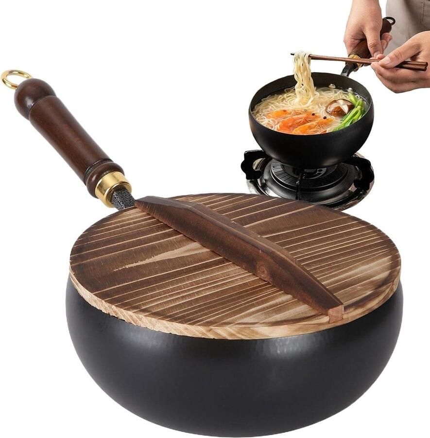 Gietijzeren Wokpan Stoofpan Braadpan Gezond Koken Natuurlijke Anti-aanbaklaag 24 cm Zwart