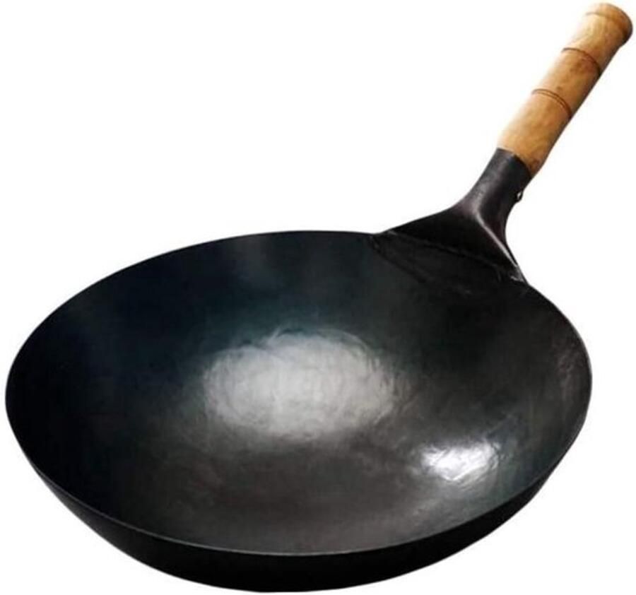 Gietijzeren Wokpan Traditionele Koekenpan Snel Koken Ongecoate Antiaanbaklaag 30cm Diameter Zwart