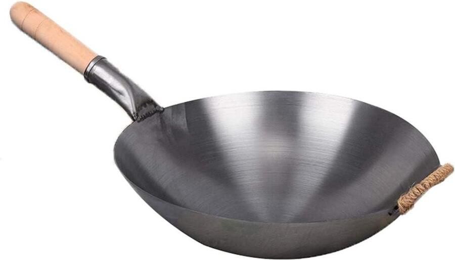 Gietijzeren Wokpan Wok Ronde Wok Traditioneel Koken Met de hand gesmeed 40 cm Zwart