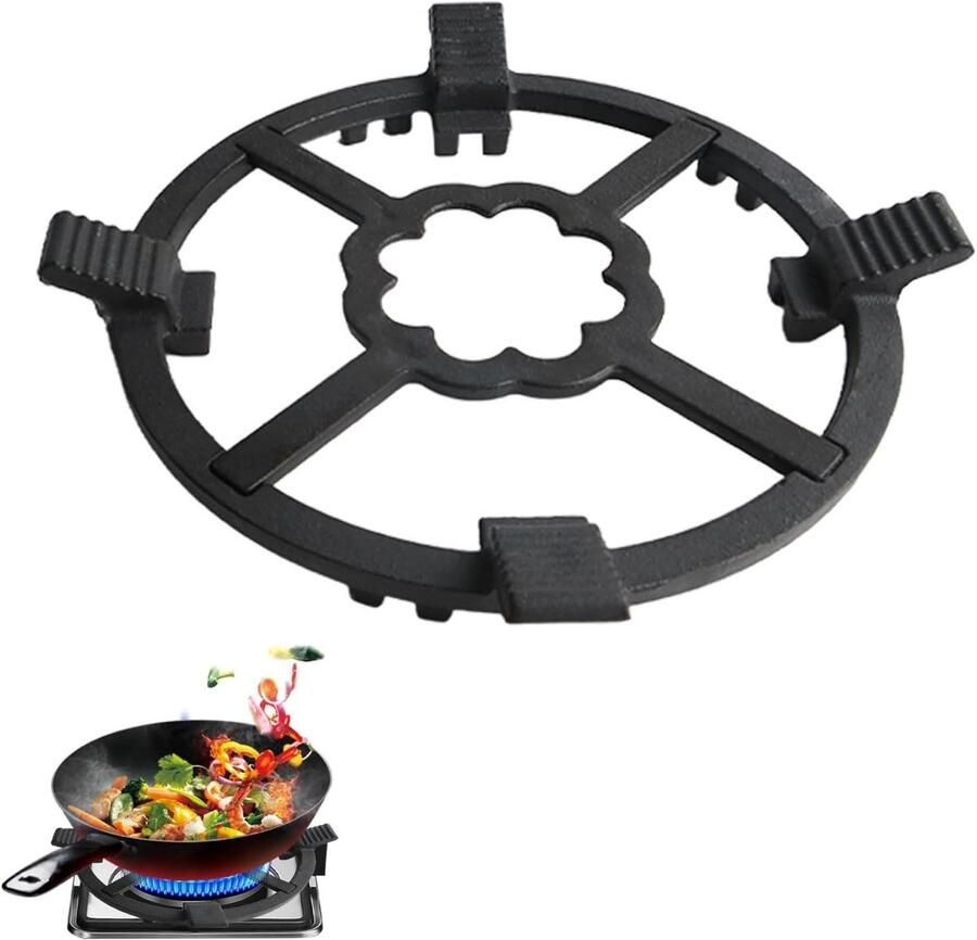 Gietijzeren Wokring Gasringreductor Pannenstandaard Stabiel Koken 2-in-1 Multifunctioneel 24.5 cm Grijs