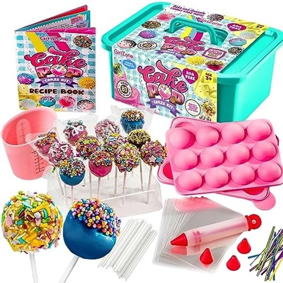 GirlZone cake-popset Veelkleurig siliconen capaciteit 1 kopje Cake-popmaker en decoratieset voor kinderen van 10 tot 12 jaar Bakset voor kinderen