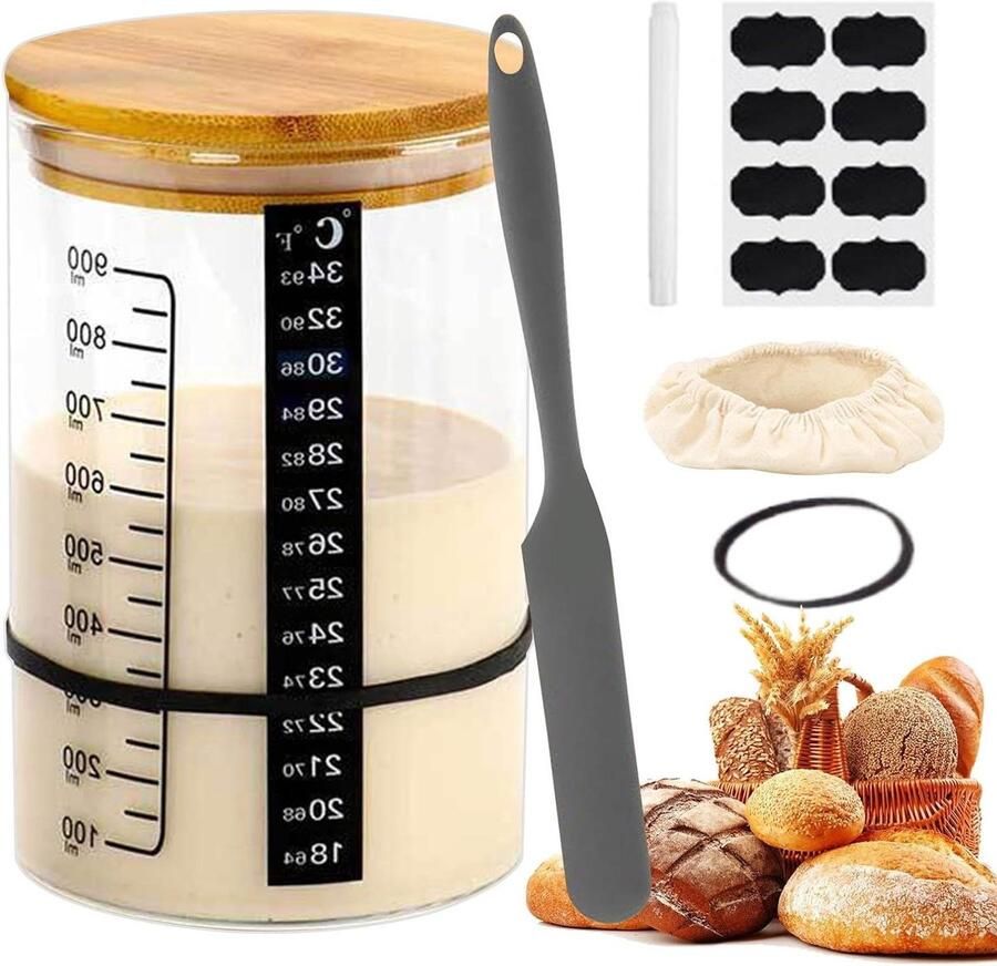 Gist Houder Brood Bakset Zelf Brood Maken Inclusief Temperatuur Sticker 21 x 14 x 11 cm