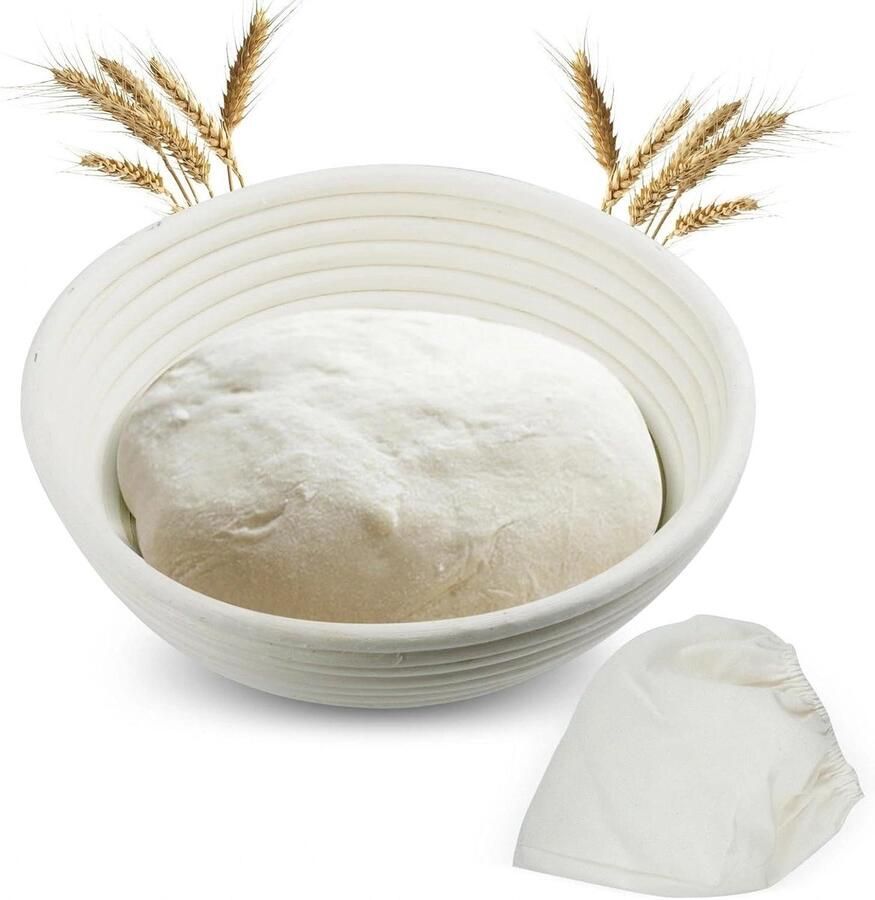 Gistingsmand Rond Broodmand Natuurlijk Zuurdesem Brood Bakken Handgemaakt Rotan 23x8 cm Wit