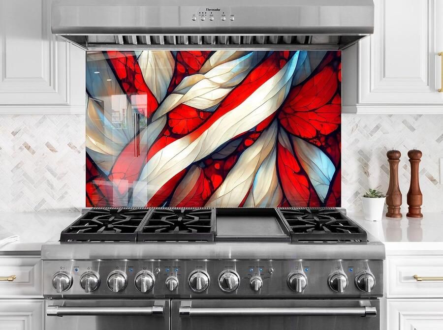 Glas Achterwand Keuken Paneel Bescherming Koken Gehard Glas 50x50cm Rood Gekleurd
