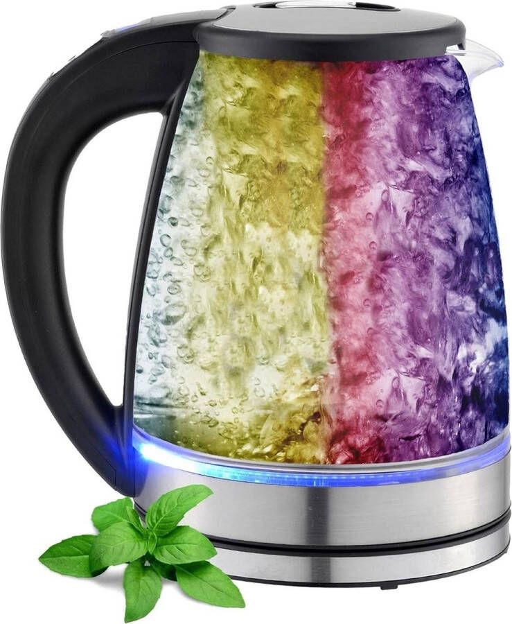 Glas en Roestvrij Staal Theekoker 18 Liter 2200 Watt BPA-vrij Warmhoudfunctie Ledverlichting Temperatuurkeuze 40 °C tot 100 °C