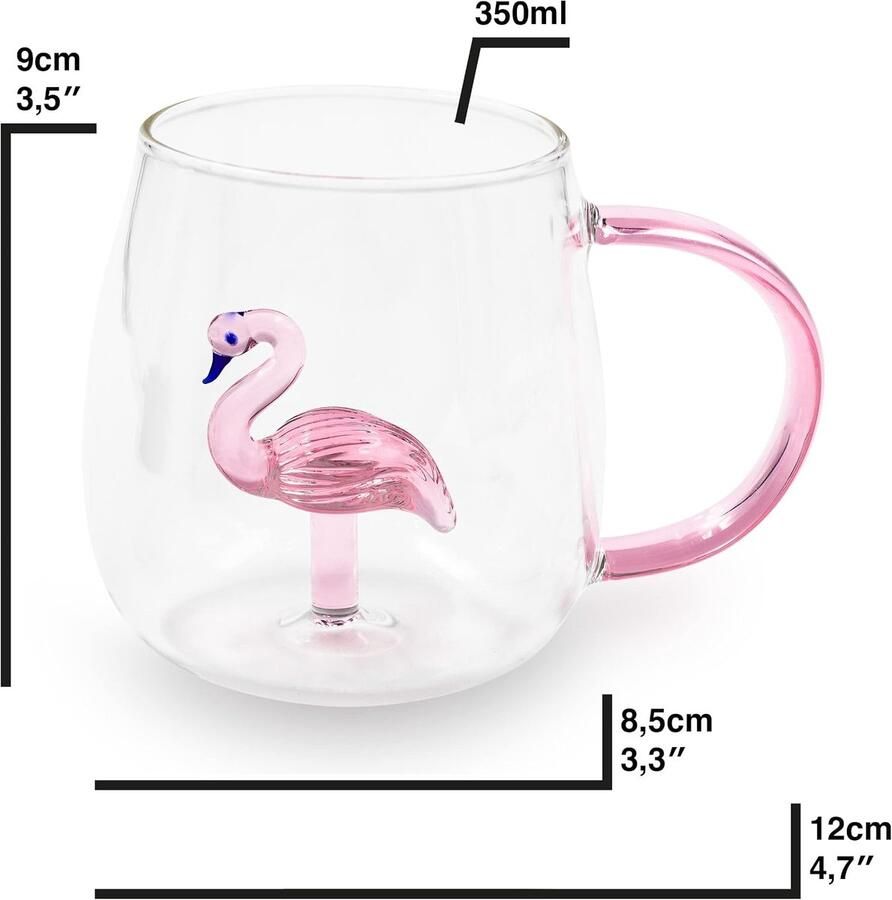 Glas Kopjes Thee Mok voor Kantoor Cappuccino en Koffie Glas Met Flamingo Figuur