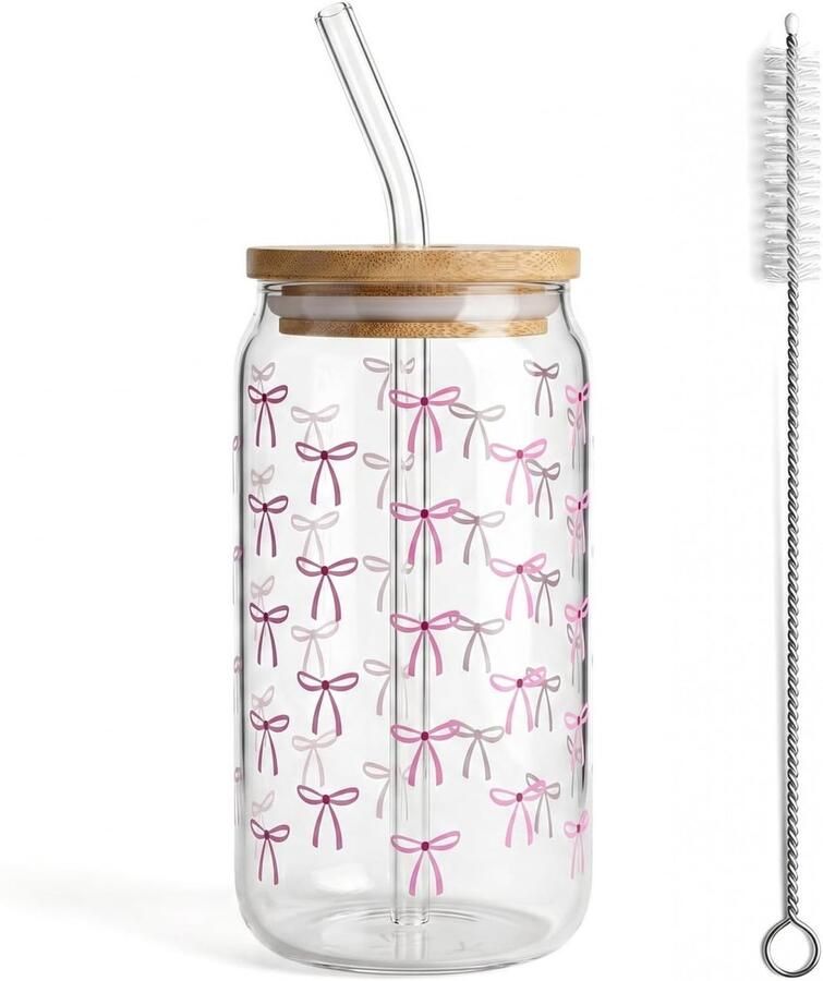 Glas met deksel en rietje glazen drinkbeker 500 ml drinkglazen met deksel voor ijskoffiekopjes limonade smoothies bier cocktails verjaardagscadeau voor meisjes