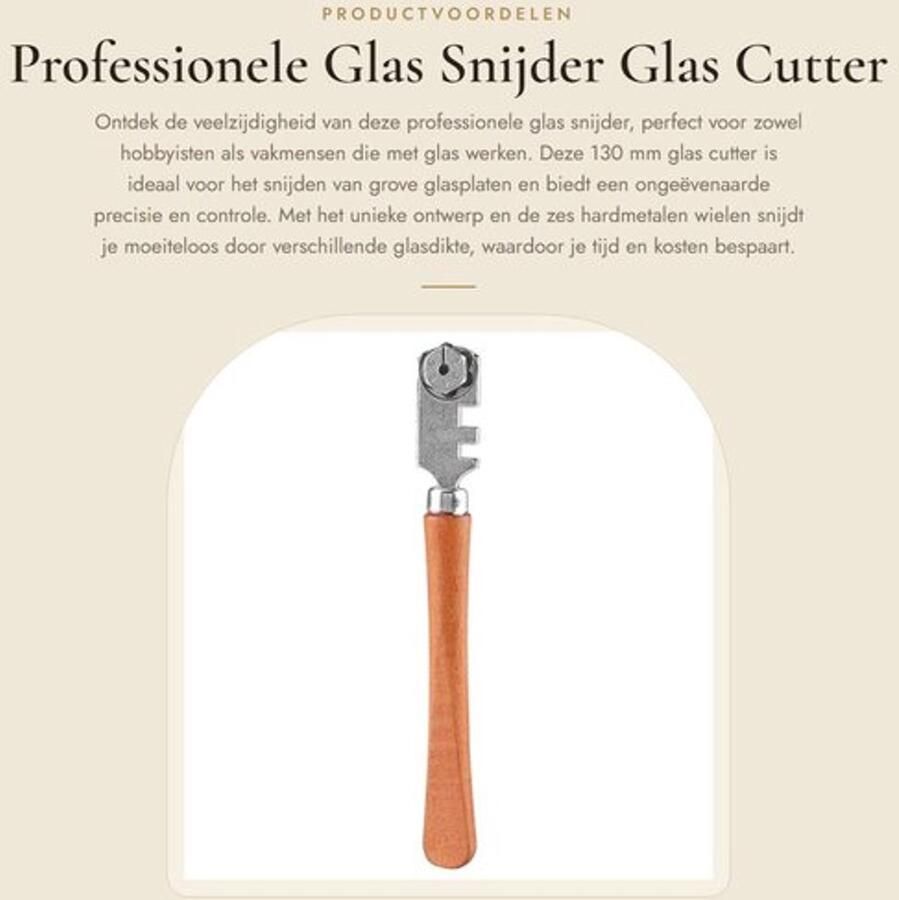 Glas Snijder Professionele Roller 6 Hardmetalen Snijwielen Houten Handvat Geschikt voor Snijdikte 4-10 mm Slijtvast Schone en Gladde Sneden Glas Snijgereedschap - Foto 1