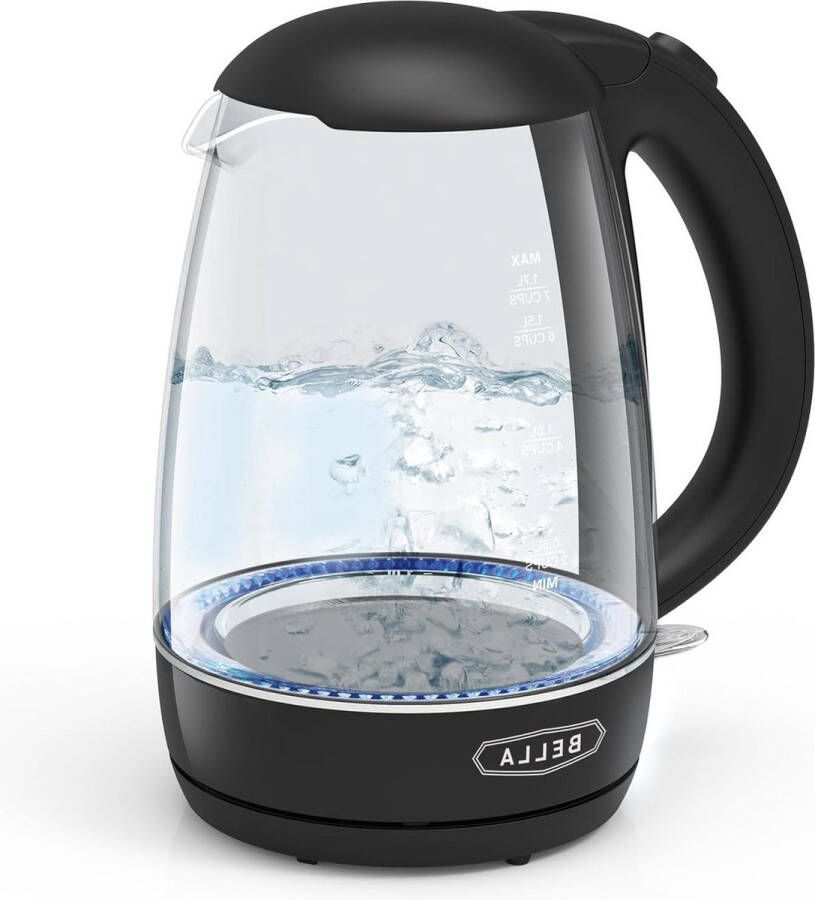 Glas waterkoker 17 liter snel koken 7 kopjes water 6-7 minuten zachte blauwe ledlampen zwart