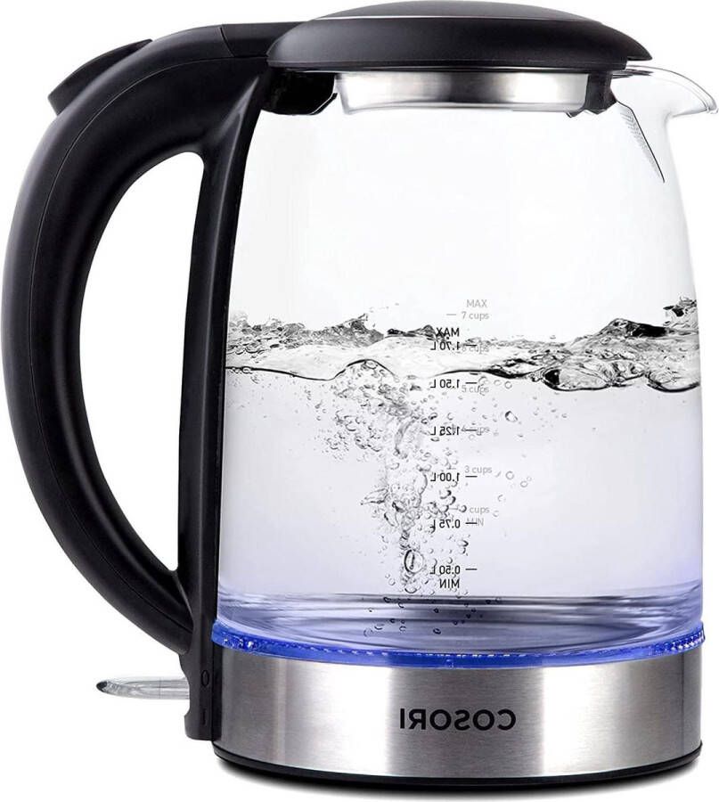 Glas Waterkoker Upgrade Roestvrij Stalen Filter BPA-Vrij Blauwe LED Droogbescherming 2200 Watt Snel Opwarmen 1.7 Liter