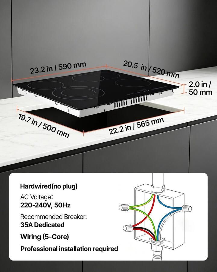 Glaskeramische kookplaat Inbouw elektrische kookplaat 4 Kookzones 6600 W 9 Vermogensniveaus Touchbediening Timer