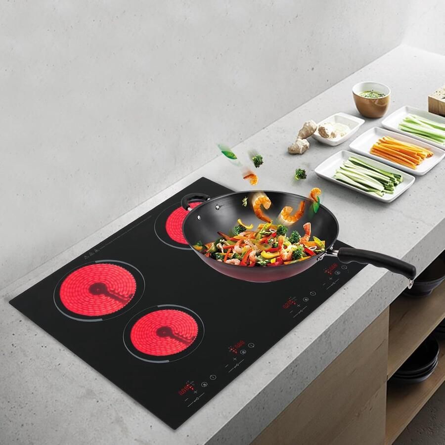 Keramische Kookplaat Elektrisch Fornuis Efficiënt Koken 4 Kookzones 60 cm Zwart